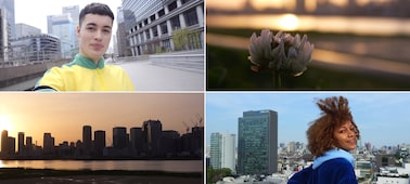 Images of selfie, portrait, close up of flower, cityscape