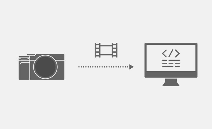 Illustration showing footage being transferred from the camera to computer software