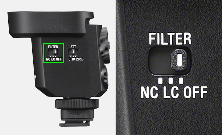 Product image showing view of noise cut and low cut filter control switch