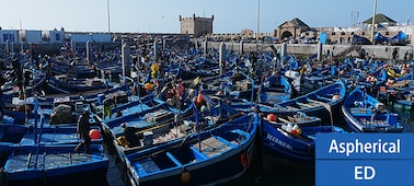 Sample image of numerous blue boats moored in the harbor, showing the resolution