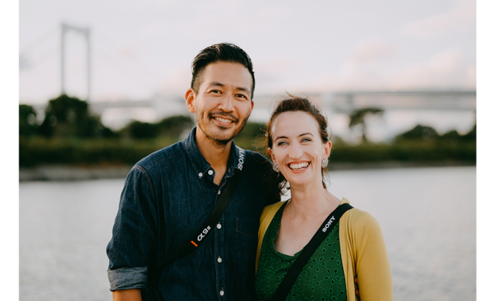 Waterside portrait of photographer couple Ippei & Janine