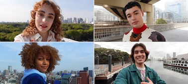 Images of two men and two women each taking a selfie