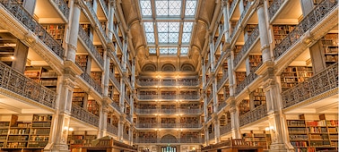 Interior shot of a library showing 4K detail in architecture