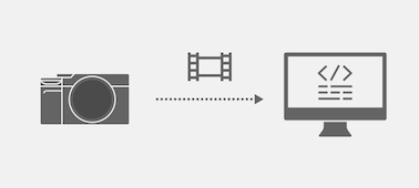 Illustration showing footage being transferred from the camera to computer software